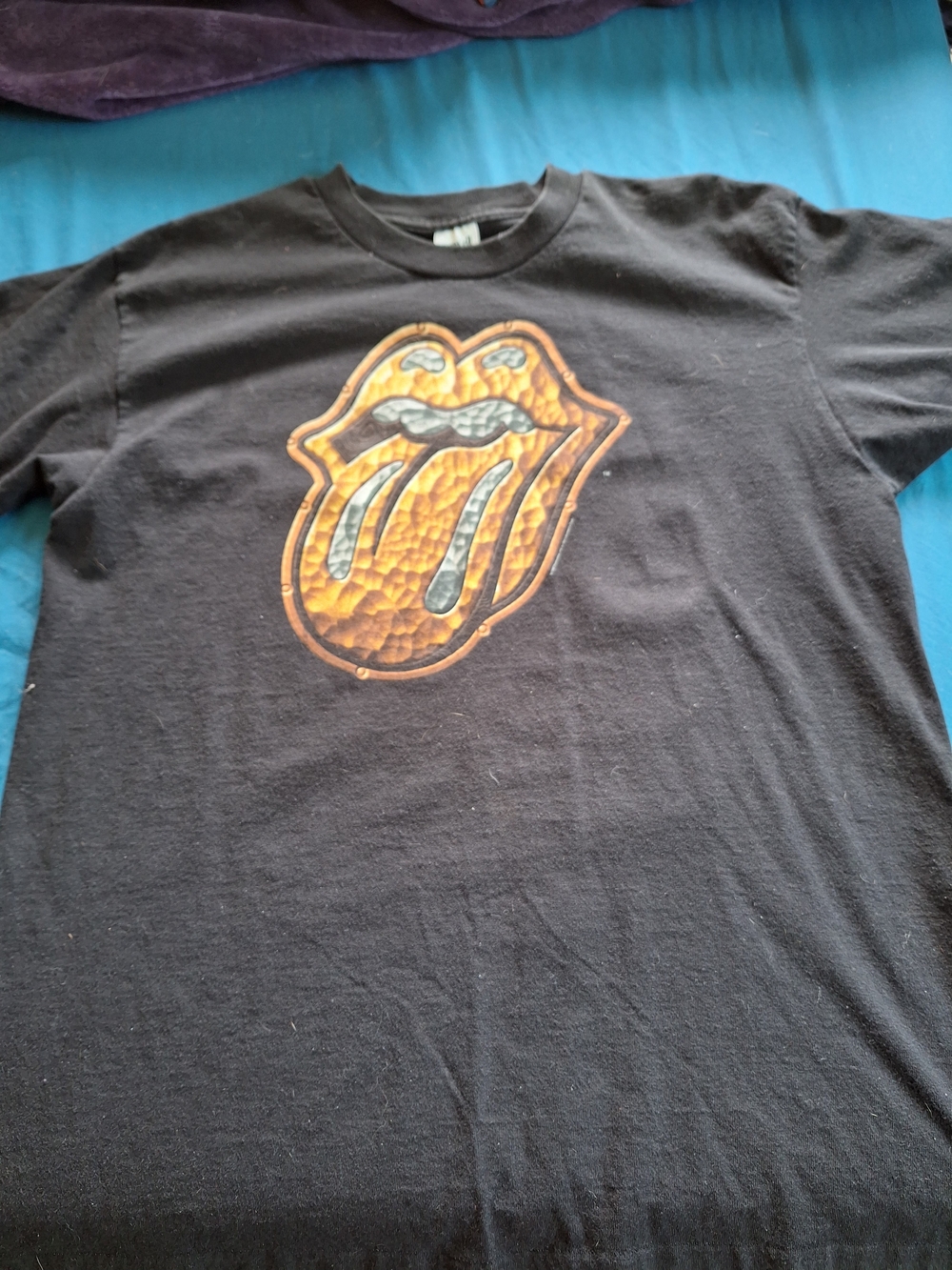 Rolling Stones Black Graphic Tee with Gold Tongue Logo